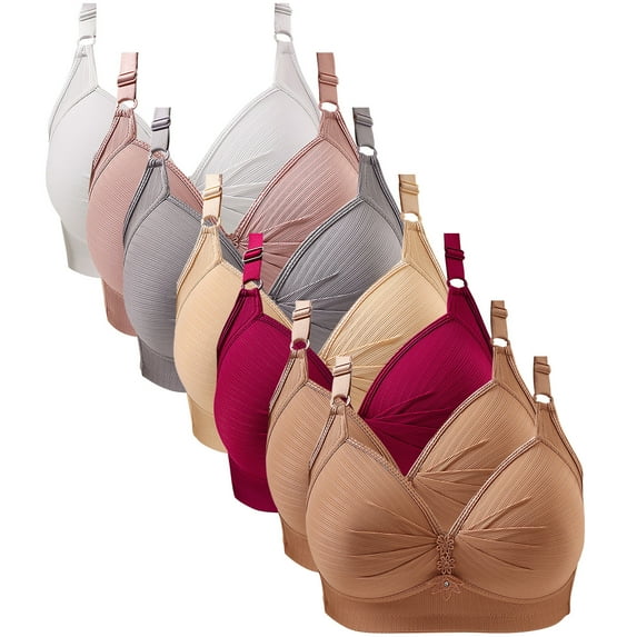 Zhi Women's 7PC T-Shirt Bra Set, Wire-Free & Smooth Cups, Multi-Color for Everyday