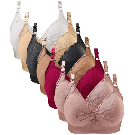 Zhi Women's 7PC T-Shirt Bra Set, Wire-Free & Smooth Cups, Multi-Color for Everyday