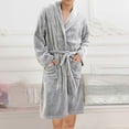 thumbnail image 1 of Zhi Women's Long Sleeve Fleece Robe - Solid Color, Warm Fabric, Winter & Sleep Wear,Gray, 1 of 3