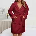 thumbnail image 1 of Zhi Women's Long Sleeve Open-Front Fleece Robe - Solid Color, Loose Fit, Fall & Home Wear,Red, 1 of 6