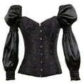thumbnail image 1 of Zhi Women's Puff Sleeve Corset Top, Ruffled Trim & Lace-Up Back, Victorian Elegance for Parties, 1 of 5