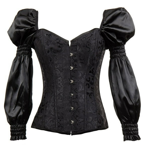 Zhi Women's Puff Sleeve Corset Top, Ruffled Trim & Lace-Up Back, Victorian Elegance for Parties