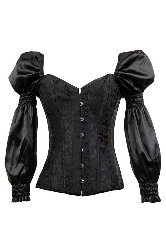 Zhi Women's Puff Sleeve Corset Top, Ruffled Trim & Lace-Up Back, Victorian Elegance for Parties