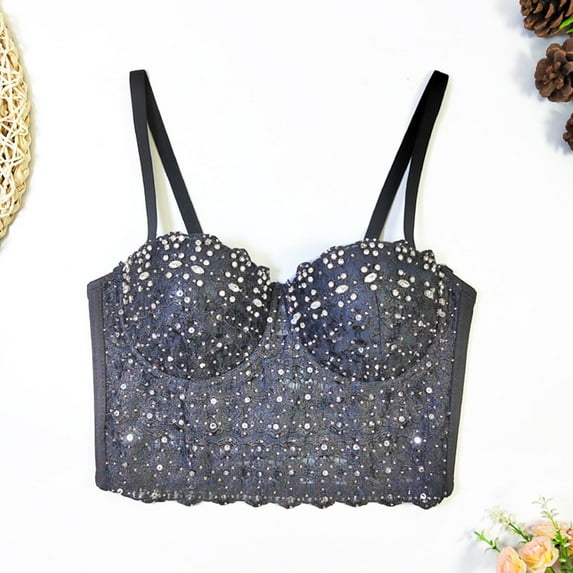 Zhi Women's Rhinestone Push-Up Bra, Sparkly Design & Adjustable Straps, for Party/Night Out