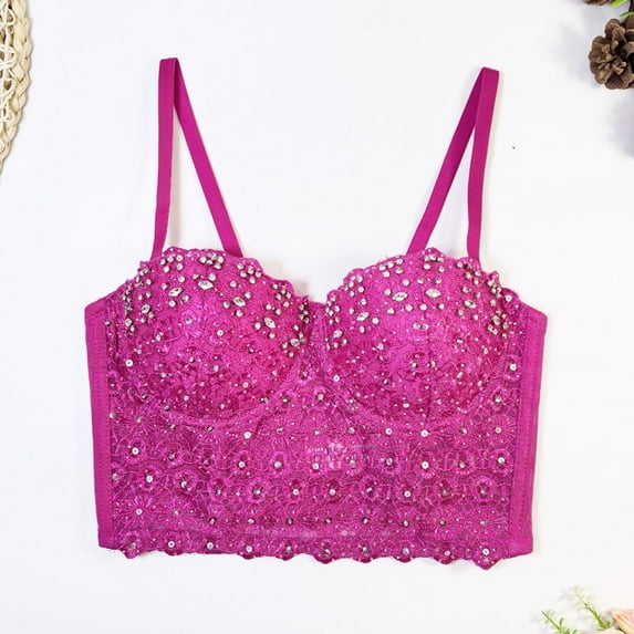 Zhi Women's Rhinestone Push-Up Bra, Sparkly Design & Adjustable Straps, for Party/Night Out