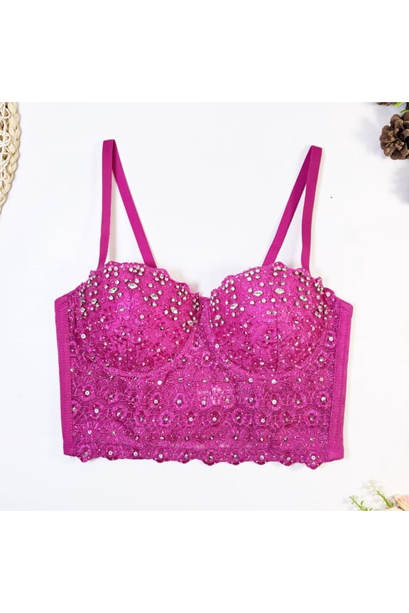 Zhi Women's Rhinestone Push-Up Bra, Sparkly Design & Adjustable Straps, for Party/Night Out