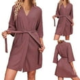 thumbnail image 1 of Zhi Women's Solid Long Sleeve Wrap Linen Robe, Breathable Fabric, Summer & Home Wear,Pink, 1 of 6
