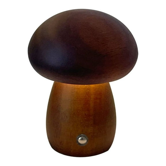 Zhi Wooden Mushroom Table Lamp Rechargeable, Ideal for Bedroom and Home Decor, Three-Color Dimming Light for Desk and Accents