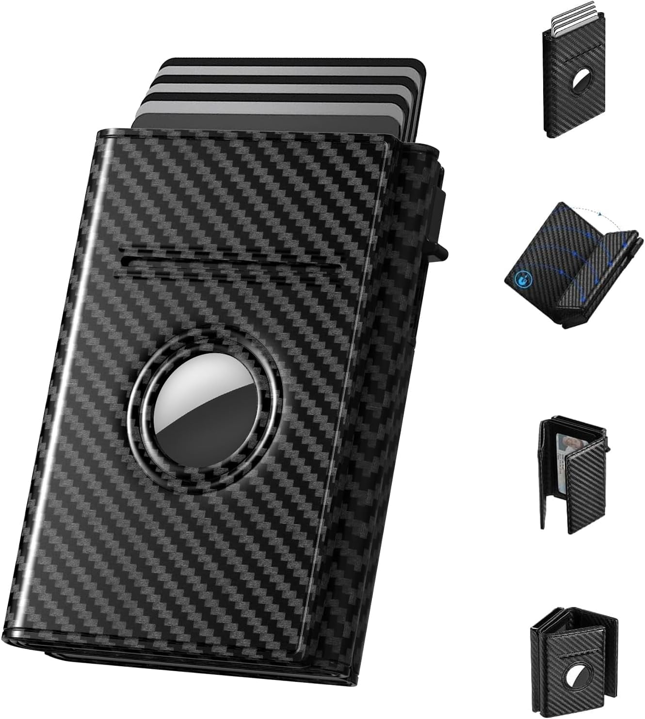 ZhiC Trifold Airtag Card Wallet for Men, Minimalist Slim, Popup Carbon