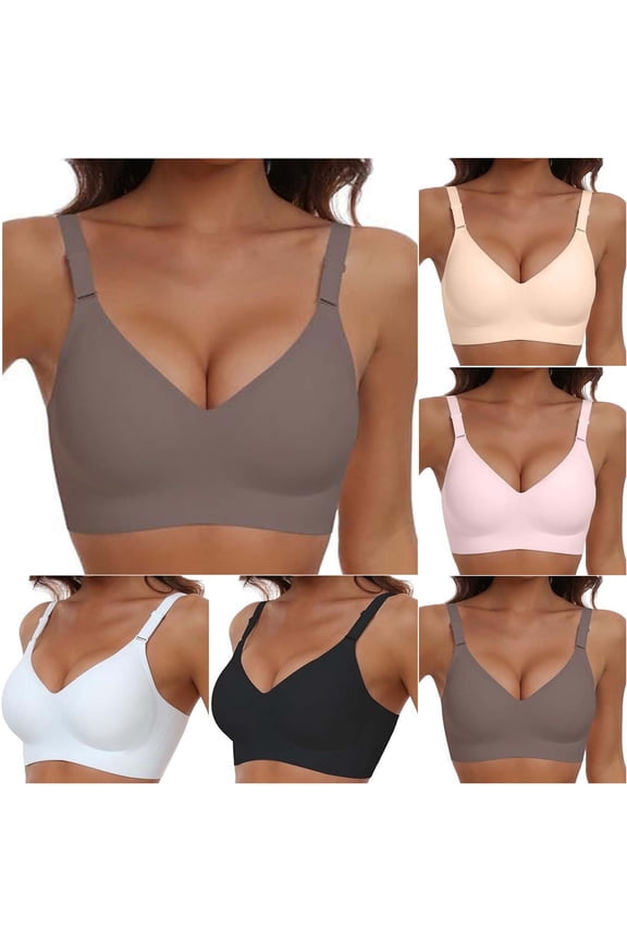 Bra for Women Underwear Woman Gathered No Underwire Bras Solid Color Fashion Thin Brassiere Loose Daily Wear Beige L