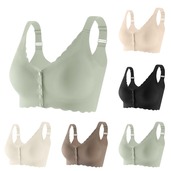 YLOMAY Bras Women Woman's Underwear Front Snaps Beautiful Back No Underwire Bras Solid Color Stylish Brassiere Loose Casual Wear Beige XXL