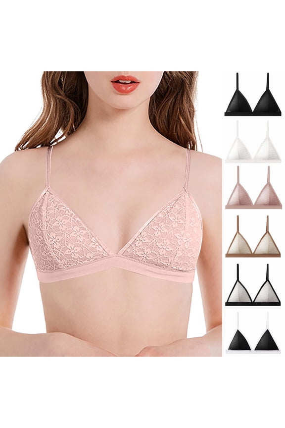 Bras Women Womens Underwear Lace Gathered No Underwire Bras Solid Color Fashion Thin Brassiere Loose Daily Wear Black L