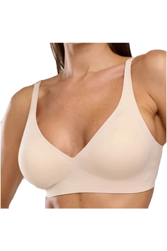 Everyday Bras Underwear for Women Gathered No Underwire Bras Solid Color Fashion Thin Brassiere Loose Everyday Wear Beige S