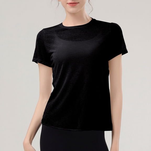 ZhiFeng Shirt for Women Tops for Women Crew Neck Short Sleeved Blouse Solid Color Comfy Stylish Loose Fit Tops Lady Going out Summer Shirt Black