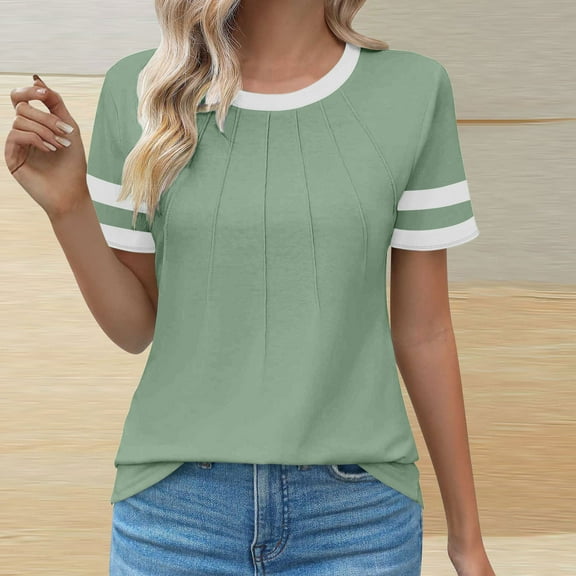 ZhiFeng Shirts Womens Tops for Women Crewneck Short Sleeved Blouse Multicolor Leisure Loose Fit Tops Lady Anniversary Summer Shirt Army Green