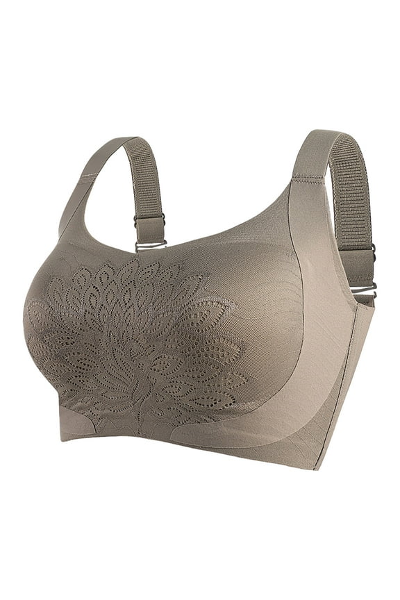 T Shirt Bra Women Underware Lace Gathered No Underwire Bras Solid Color Thin Brassiere Loose Casual Wear Coffee XL