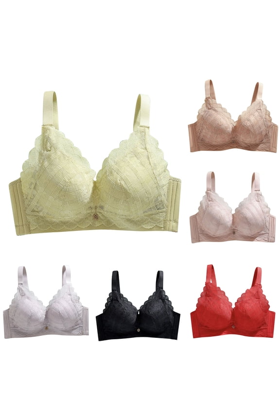 T Shirt Bra Women Underwear Back Snaps Lace No Underwire Bras Solid Color Ventilate Brassiere Loose Daily Wear Black 34