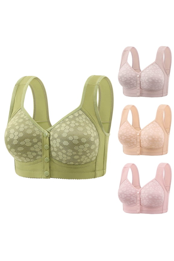 T Shirt Bra Women‘s Underwear Lace Gathered No Underwire Bras Solid Color Stylish Brassiere Loose Everyday Wear Green 36