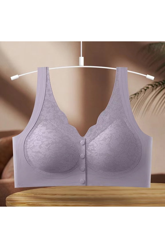 T Shirt Bra Women‘s Underwear Lace No Underwire Bras Solid Color Fashion Brassiere Loose Everyday Wear Purple XXXL