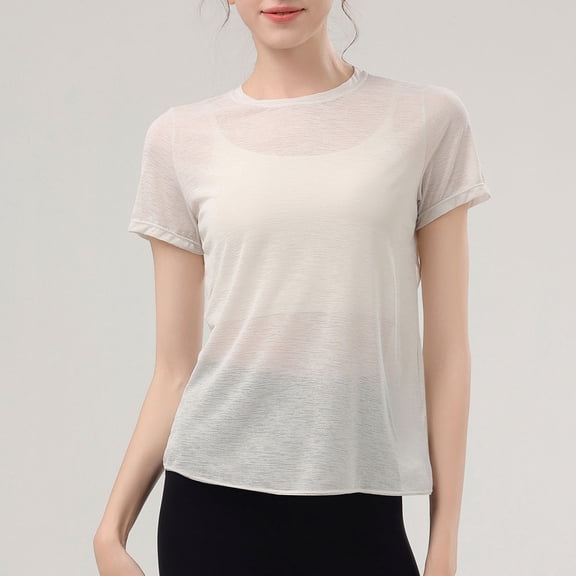 ZhiFeng T Shirt for Women Women Tops Casual Crew Neck Short Sleeved Blouse Solid Color Comfy Stylish Loose Fit Tops Ladies Vacation Summer Shirt Beige