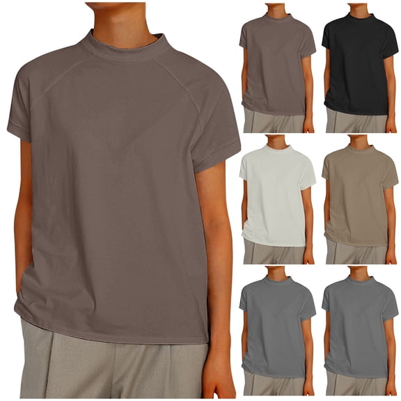 ZhiFeng T-Shirts Women Tops for Women Trendy Crew Neck Short Sleeved Blouse Solid Color Leisure Loose Fit Tops Ladies Going out Summer Shirt Beige