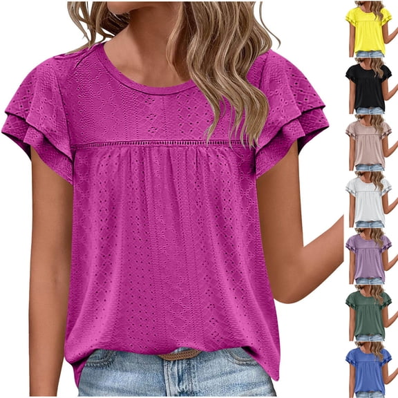 ZhiFeng T-Shirts for Women Womens Tops Crew Neck Short Sleeved Blouse Solid Color Stylish Loose Fit Tops Ladies Work Summer Shirt Black