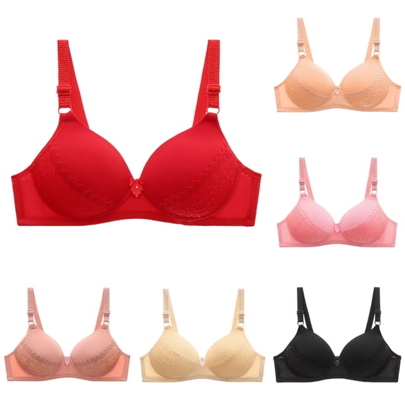 YLOMAY Tshirt Bras for Women Underwear Woman Adjustable Straps Lace No Underwire Bras Solid Color Thin Brassiere Loose Everyday Wear Beige 40/90C