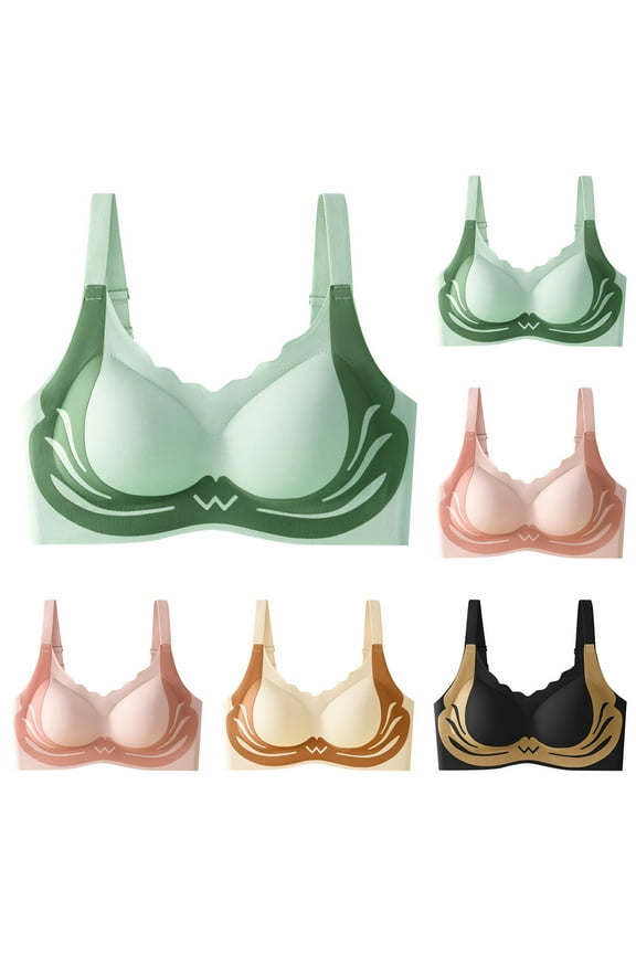 Tshirt Bras for Women Underwear Woman Gathered Beautiful Back No Underwire Bras Printed Stylish Brassiere Loose Everyday Wear Beige L