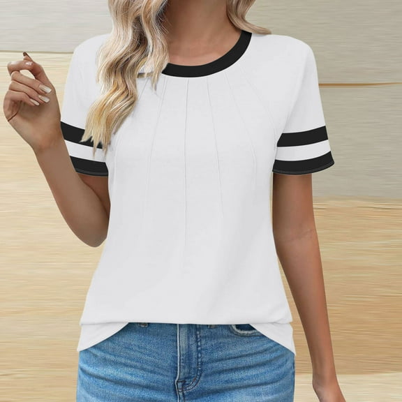 ZhiFeng Tshirt for Women Womens Tops Trendy Crewneck Short Sleeved Blouse Multicolor Fashion Loose Fit Tops Ladies Party Summer Shirt White