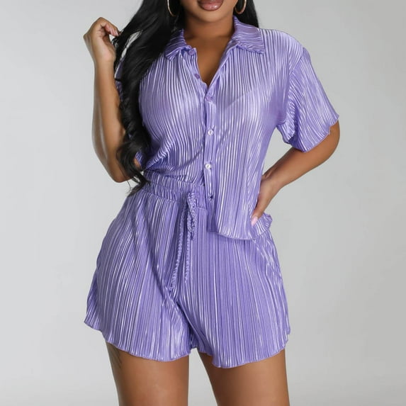 YLOMAY Two Piece Short Sets for Women Lapel Short Sleeved Button Shirt Mid Waisted Shorts Outfits Solid Color Casual Loose Fit Set Lady School Leisure Suit