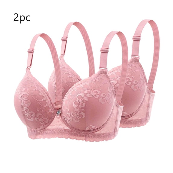 YLOMAY Woman Bra Women Underware Gathered Bras 2pc Solid Color Comfy Stylish Brassiere Ladies Loose Daily Wear Pink 44