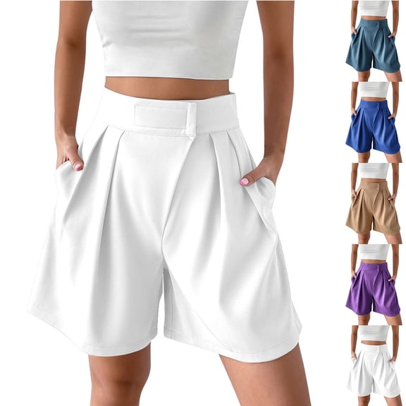 ZhiFeng Woman Shorts Casual Summer Womens Short Pants High Waist Pocket Shorts Solid Color Lightweight Shorts Loose Fit Beach Wear Blue L