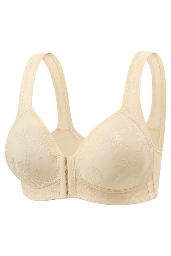 Woman's Bra Woman's Underwear Front Snaps No Underwire Bras Solid Color Fashion Thin Brassiere Loose Casual Wear Beige XXL