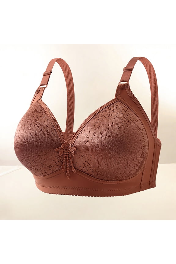 Woman's Bras Womans Underwear Gathered No Underwire Bras Stretchy Solid Color Comfy Stylish Brassiere Loose Daily Wear Brown L(42/95C)