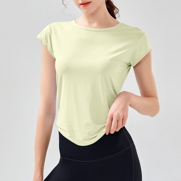 ZhiFeng Woman's Shirts Womans Top Crew Neck Short Sleeved Hollow out Blouse Solid Color Comfy Stylish Loose Fit Tops Lady Holiday Summer Shirt Green