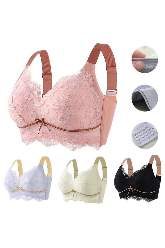 Womans Bras Underwear Womens Back Snaps No Underwire Bras Solid Color Stylish Brassiere Loose Casual Wear Beige 40/90