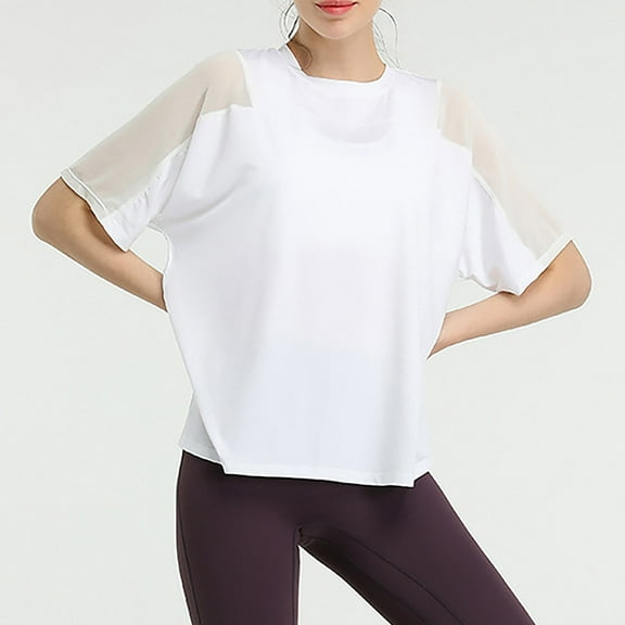 ZhiFeng Womans Tshirts Womans Top Crewneck Short Sleeved Mesh Drying Blouse Solid Color Comfortable Loose Fit Tops Ladies Beach Summer Shirt White