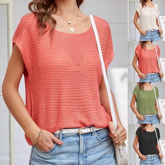 ZhiFeng Women Shirt Women’s Tops Crewneck Short Sleeved Blouse Solid Color Comfortable Loose Fit Tops Lady Work Summer Shirt Beige