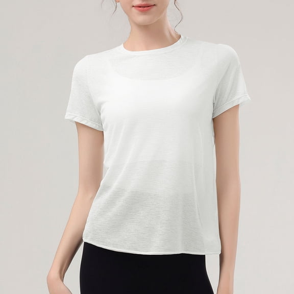 ZhiFeng Women Shirts Casual Tops Women Crew Neck Short Sleeved Blouse Solid Color Comfy Stylish Loose Fit Tops Lady Going out Summer Shirt White