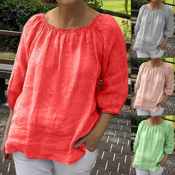 ZhiFeng Women Shirts Tops for Women Crewneck Short Sleeved Blouse Solid Color Comfortable Loose Fit Tops Lady Party Summer Shirt Green