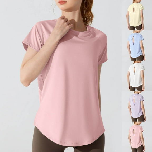 ZhiFeng Women T-Shirts Casual Tops Women Crew Neck Short Sleeved Blouse Solid Color Stylish Loose Fit Tops Lady Party Summer Shirt Green