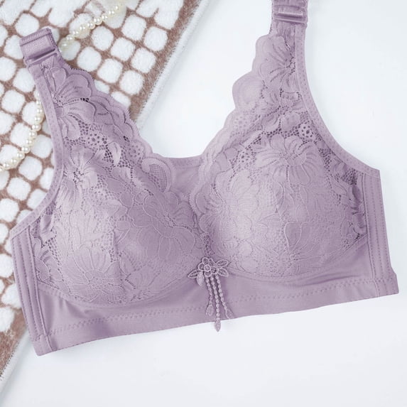 YLOMAY Women’s Bra Women's Underwear Back Snaps Lace No Underwire Bras Solid Color Ventilate Brassiere Loose Casual Wear Gray 46/105CD