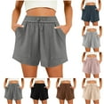 thumbnail image 1 of YLOMAY Women’s Shorts Summer Women Short Pants Elastic Mid Waist Pocket Drawstring Shorts Solid Color Stylish Shorts Lady Loose Fit Weekend Wear Beige L, 1 of 3
