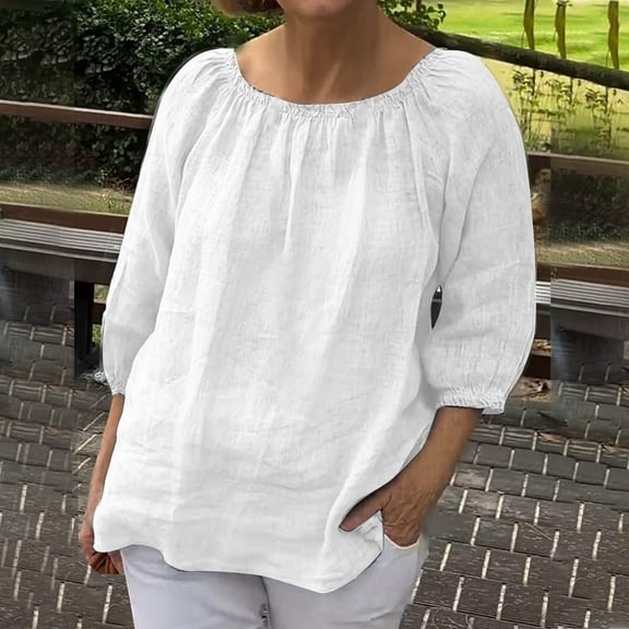 ZhiFeng Women’s T Shirts Trendy Womens Tops Crewneck Short Sleeved Blouse Solid Color Comfortable Loose Fit Tops Ladies Work Summer Shirt White