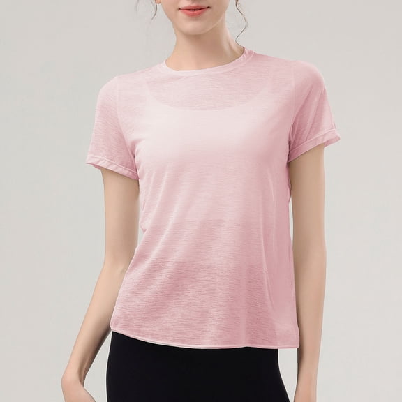 ZhiFeng Womens T-Shirts Womans Top Crew Neck Short Sleeved Blouse Solid Color Comfy Stylish Loose Fit Tops Ladies Vacation Summer Shirt Pink