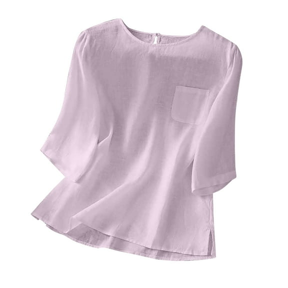ZhiFeng Womens Tee Shirts Tops for Women Crewneck Elbow-Length Sleeve Blouse Solid Color Fashion Loose Fit Tops Lady Party Summer Shirt Purple