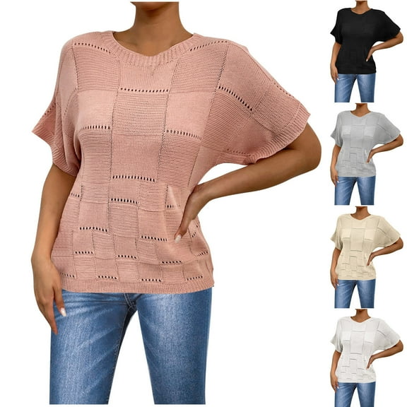 ZhiFeng Womens Tshirts Casual Tops Women Crew Neck Short Sleeved Blouse Solid Color Comfy Stylish Loose Fit Tops Ladies Holiday Summer Shirt Black