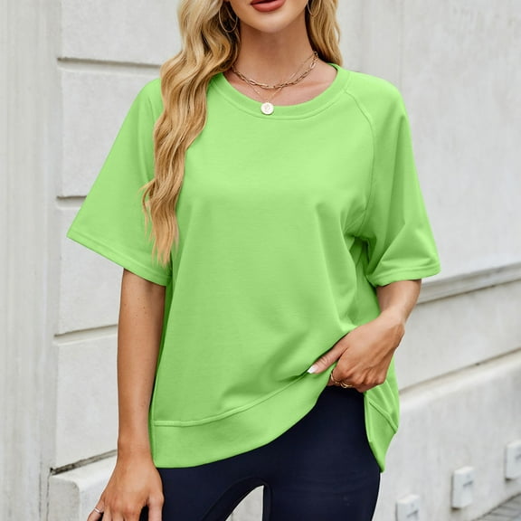 ZhiFeng Womens Tshirts Womens Tops Crewneck Short Sleeved Blouse Solid Color Comfortable Loose Fit Tops Lady Work Summer Shirt Green