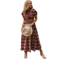 thumbnail image 1 of ZhiHiMeRi Red Plaid Midi Dress for Women – Smocked High Waist Fall Style XL, 1 of 9