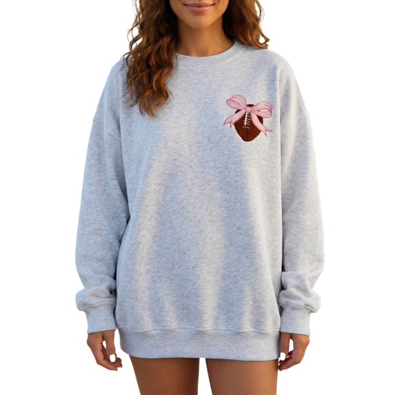 ZhiHiMeRi Women's Football Sweatshirt, Light Grey Embroidered Bow Top XL